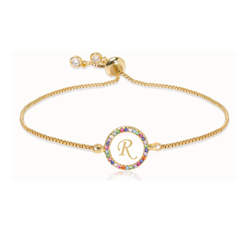 "R" Luxe Monogram Rainbow Initial Bracelet