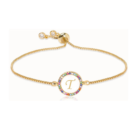 "T" Luxe Monogram Rainbow Initial Bracelet