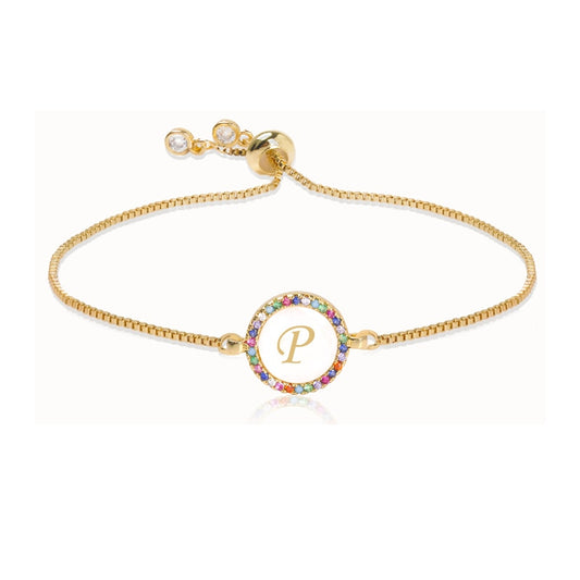 "P" Luxe Monogram Rainbow Initial Bracelet