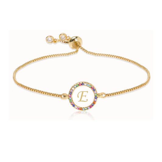 "E" Luxe Monogram Rainbow Initial Bracelet