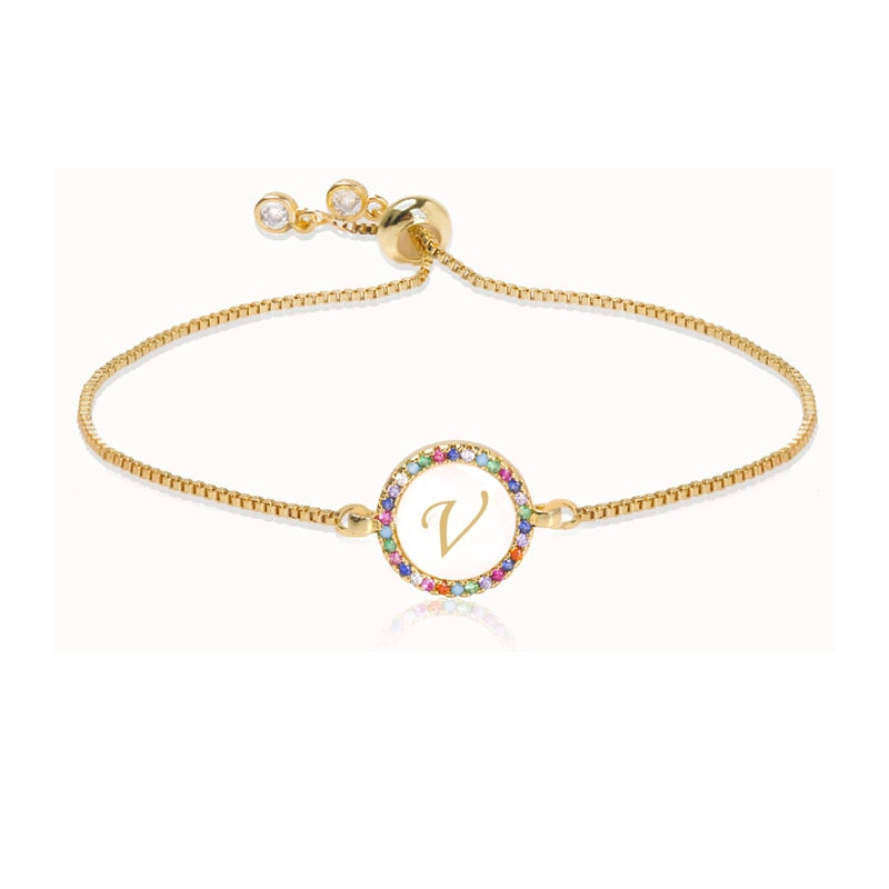 "V" Luxe Monogram Rainbow Initial Bracelet