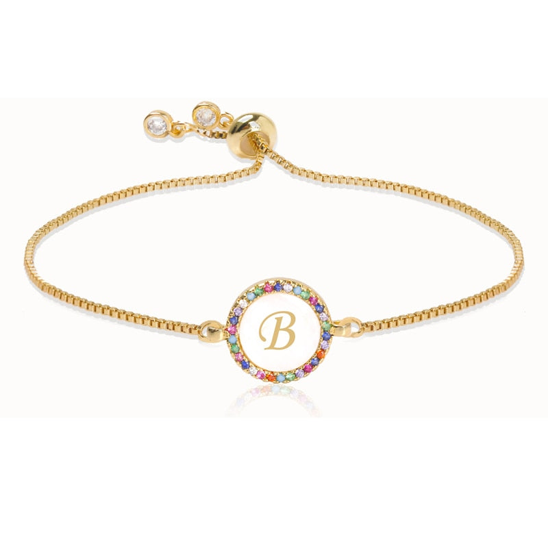 "B" Luxe Monogram Rainbow Initial Bracelet
