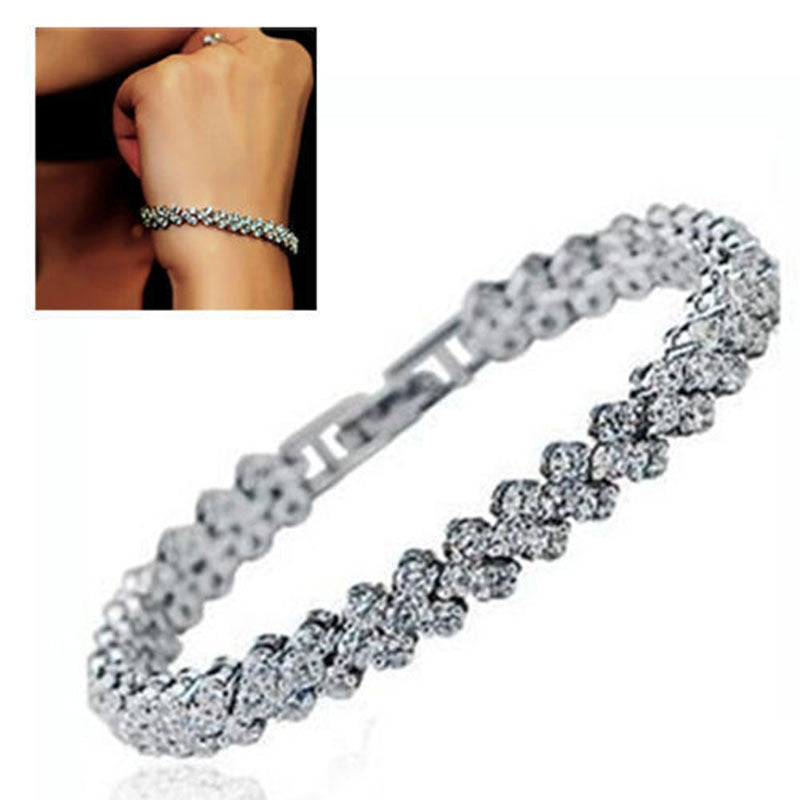 Luxury Roman Crystal Bracelet For Women Fashion Heart Chain Bracelets Rhinestone Bangle Wedding Bridal Jewelry Accessories Gifts