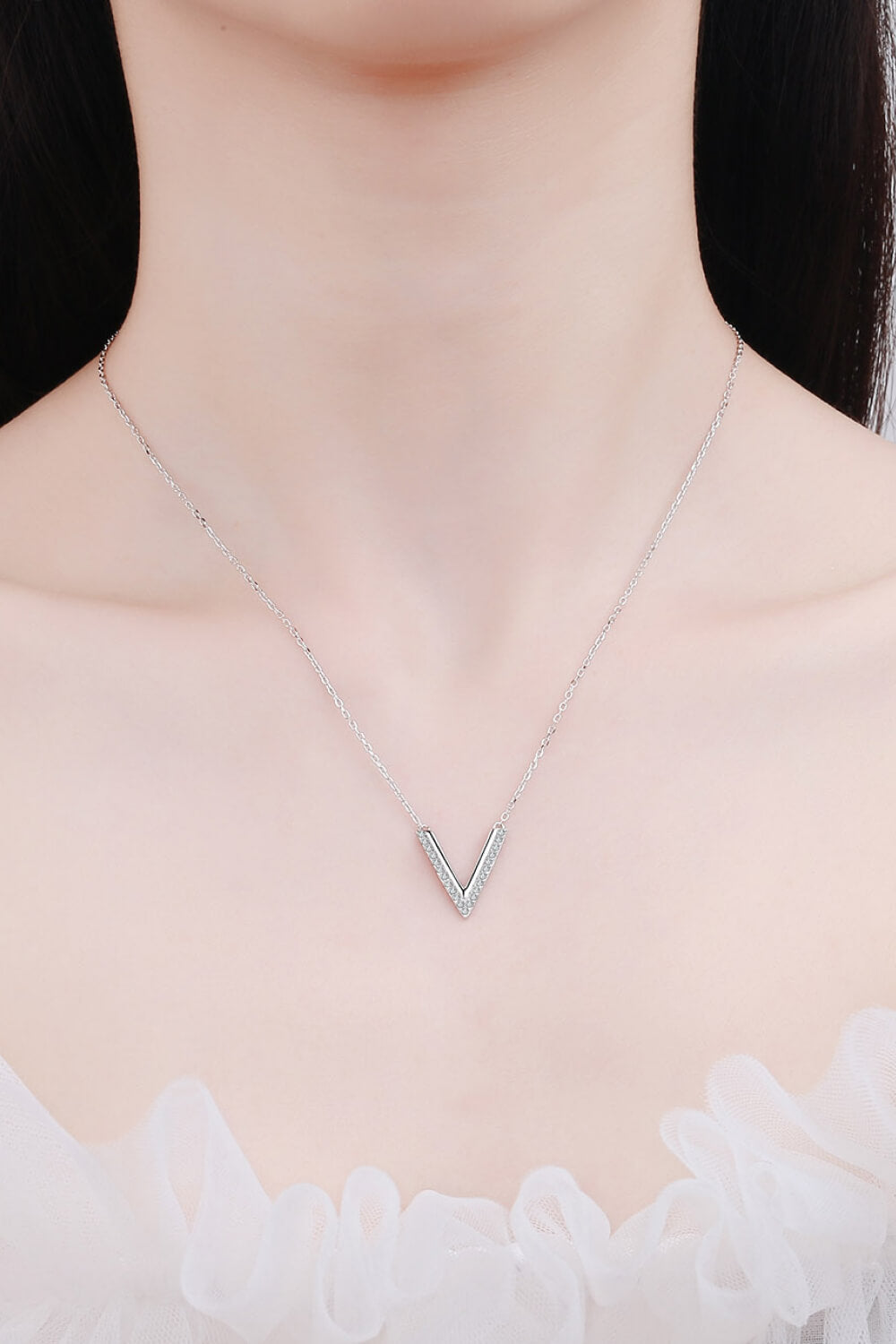 Adored Sterling Silver V Letter Pendant Necklace