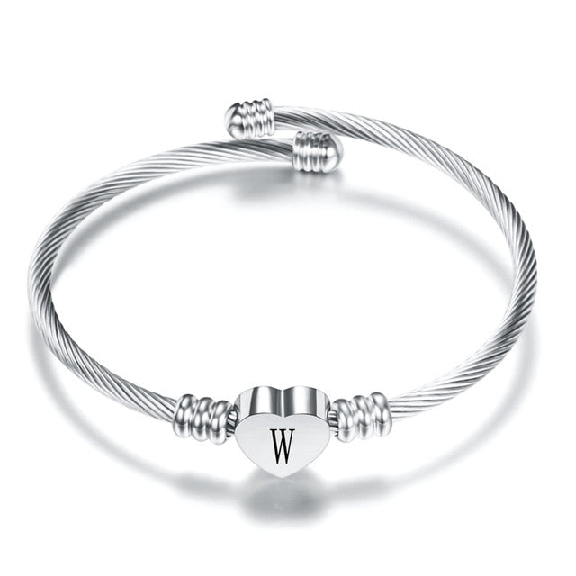 W Initial Bracelet | Stainless Steel Silver