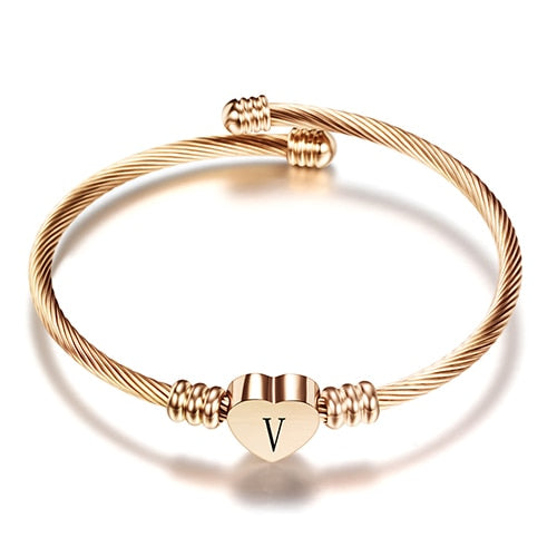 V Initial Bracelet | Rose Gold Stainless Steel