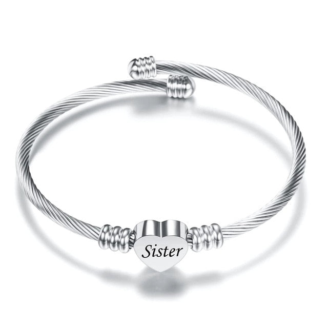 Sister Meaning Initial Bracelet | Stainless Steel Silver
