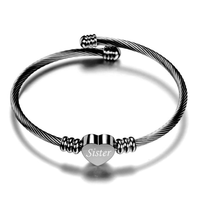 Sister Meaning Initial Bracelet | Stainless Steel Black